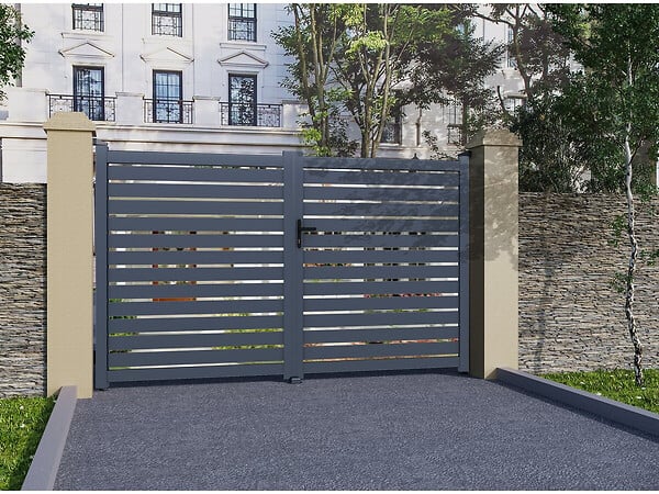 HABITAT ET JARDIN - Portail aluminium semi ajouré "Julien" - 300 x 140 cm - Gris - large
