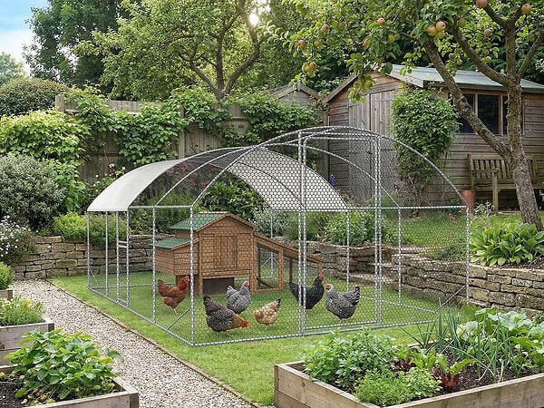 HABITAT ET JARDIN - Enclos à poules dôme 15 m² parc grillagé "Cocorico" - 5 x 3 m - acier galvanisé - large