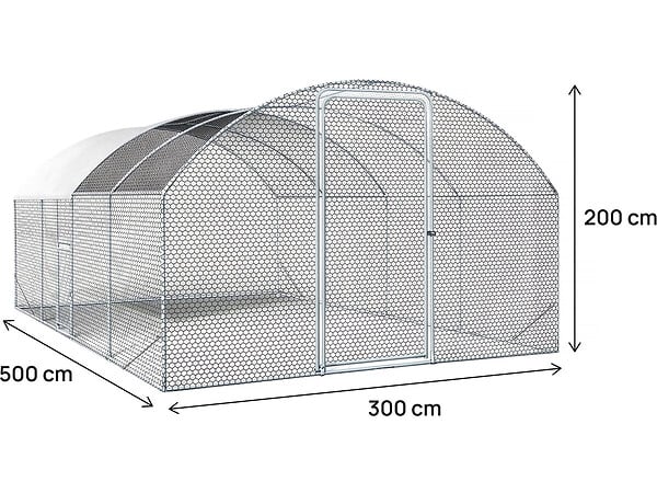 HABITAT ET JARDIN - Enclos à poules dôme 15 m² parc grillagé "Cocorico" - 5 x 3 m - acier galvanisé - large