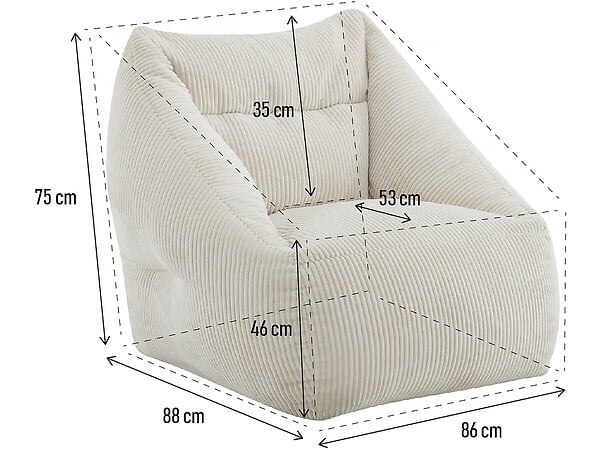 HABITAT ET JARDIN - Pouf en velours côtelé "Medellin" - Beige - 85 x 85 x 72 cm - large