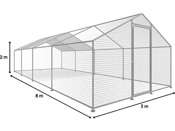 HABITAT ET JARDIN - Enclos à poules 24 m² parc grillagé 8 x 3 x 2 M acier galvanisé - large