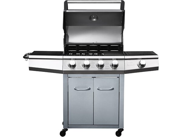 HABITAT ET JARDIN - Barbecue gaz avec LED "Bingo 5" - 5 Brûleurs dont 1 latéral - 15.2kW + Housse protection - Argenté - large