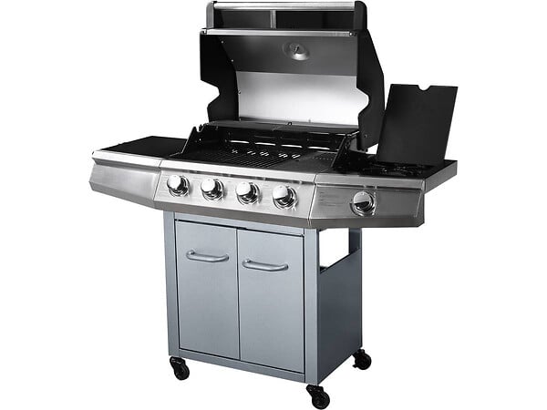 HABITAT ET JARDIN - Barbecue gaz avec LED "Bingo 5" - 5 Brûleurs dont 1 latéral - 15.2kW + Housse protection - Argenté - large