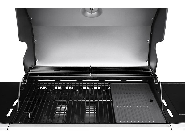 HABITAT ET JARDIN - Barbecue gaz avec LED "Bingo 5" - 5 Brûleurs dont 1 latéral - 15.2kW + Housse protection - Argenté - large