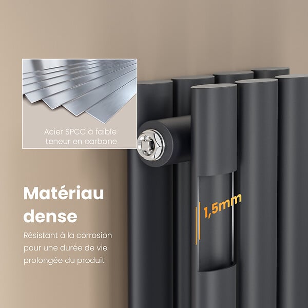 EMKE - EMKE Radiateur eau chaude en acier Tube Rond Radiateur Mural Anthracite 60x120cm 1533W Double Couche - large
