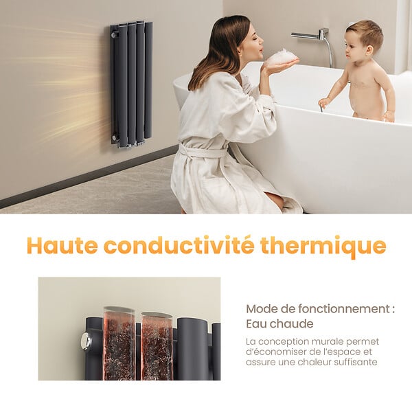 EMKE - EMKE Radiateur eau chaude en acier Tube Rond Radiateur Mural Anthracite 60x120cm 1533W Double Couche - large