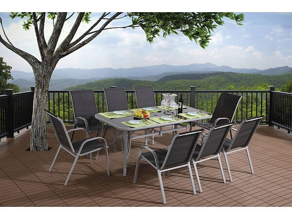 HABITAT ET JARDIN - Table et chaises de jardin en textilène "Cordoba XL 180" - Phoenix - 8 places - Gris foncé - large