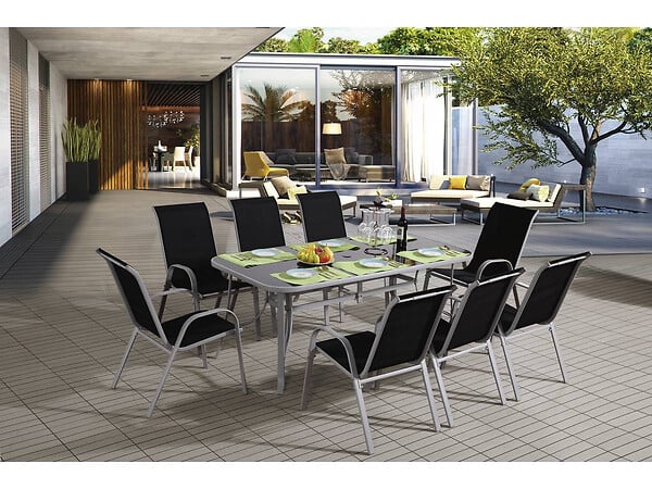 HABITAT ET JARDIN - Table et chaises de jardin en textilène "Cordoba XL 180" - Phoenix - 8 places - Noir - large