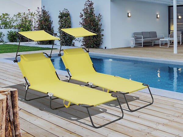 HABITAT ET JARDIN - Lt de 2 bains de soleil pliable "Lazy" - Avec pare soleil - Jaune - large