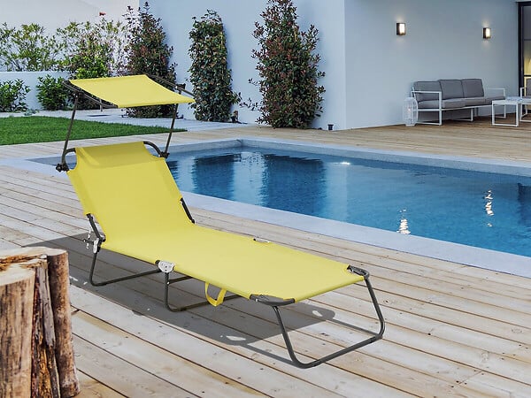 HABITAT ET JARDIN - Bain de soleil pliable "Lazy" - Avec pare soleil - Jaune - large