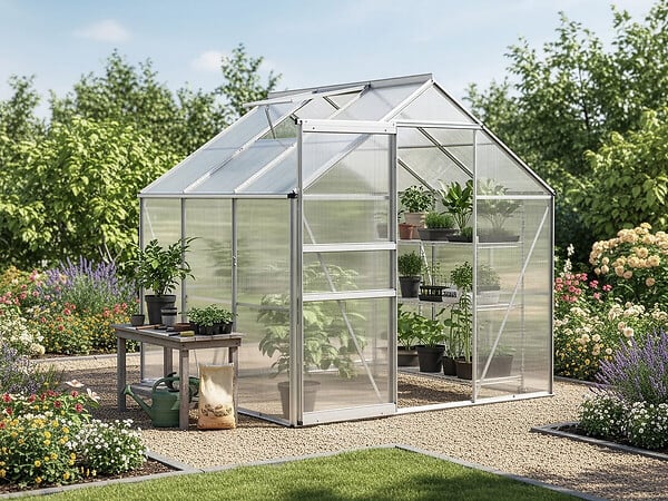 HABITAT ET JARDIN - Serre jardin polycarbonate 190 x 190 x 195 cm "Basilic" - 3,61 m² - Gris - large