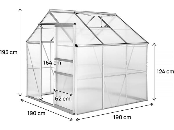 HABITAT ET JARDIN - Serre jardin polycarbonate 190 x 190 x 195 cm "Basilic" - 3,61 m² - Gris - large