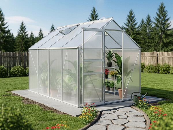 HABITAT ET JARDIN - Serre jardin polycarbonate 250 x 190 x 195 cm "Basilic" - 4,75 m² - Gris - large