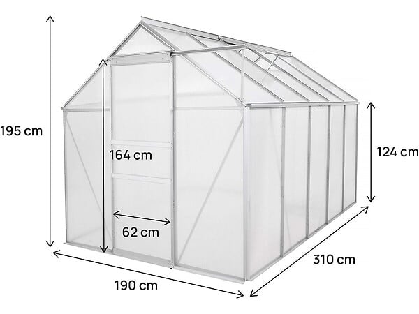HABITAT ET JARDIN - Serre jardin polycarbonate 310 x 190 x 195 cm "Basilic" - 5,89 m² - Gris - large