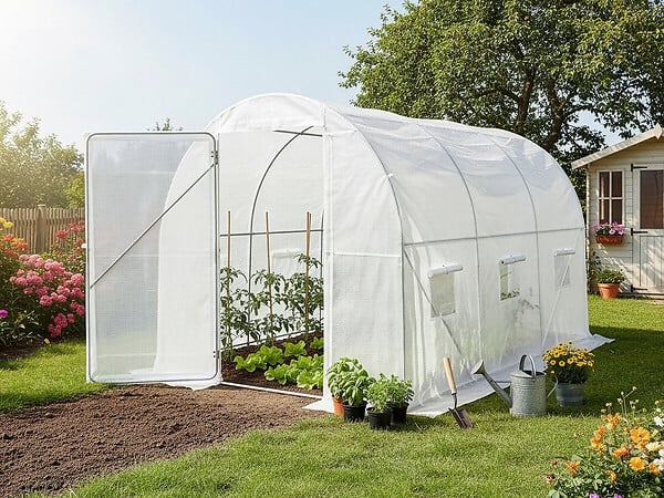 HABITAT ET JARDIN - Serre tunelle de jardin avec porte 3 x 2 m "Mimosa" - 6 m² - 180g - Blanc - large