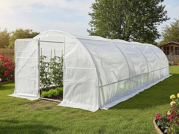 HABITAT ET JARDIN - Serre tunelle de jardin avec porte 6 x 3 m "Mimosa" - 18 m² - 180g - Blanc - large