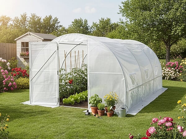 HABITAT ET JARDIN - Serre tunelle de jardin avec porte 4 x 3 m "Mimosa" - 12 m² - 180g - Blanc - large