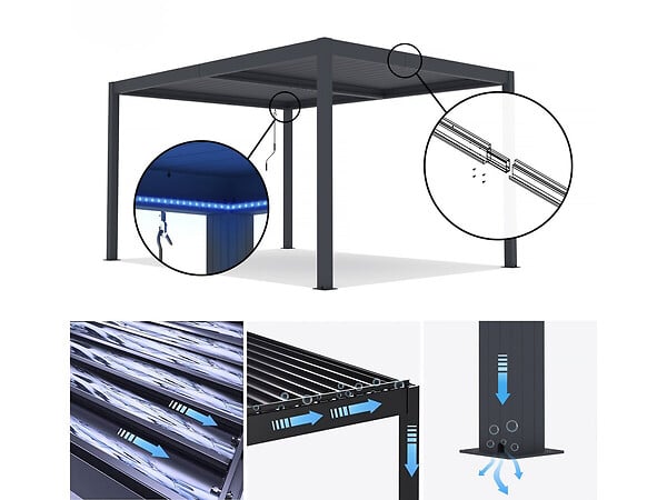 HABITAT ET JARDIN - Pergola bioclimatique avec led "Windsor premium" en aluminium 3 x 4 - Gris - large