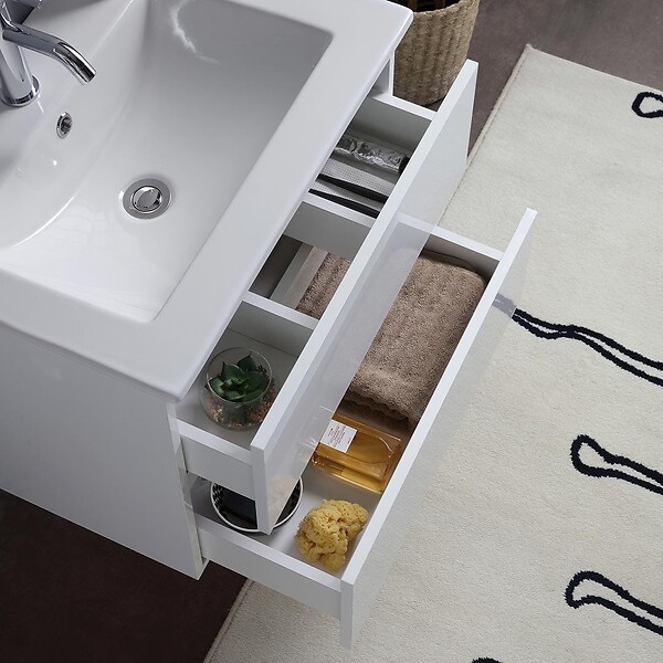 KIAMAMI VALENTINA - Meuble De Salle De Bain Suspendu Avec Lavabo 60Cm Et Tiroirs Blanc Brillant | Benaco - large
