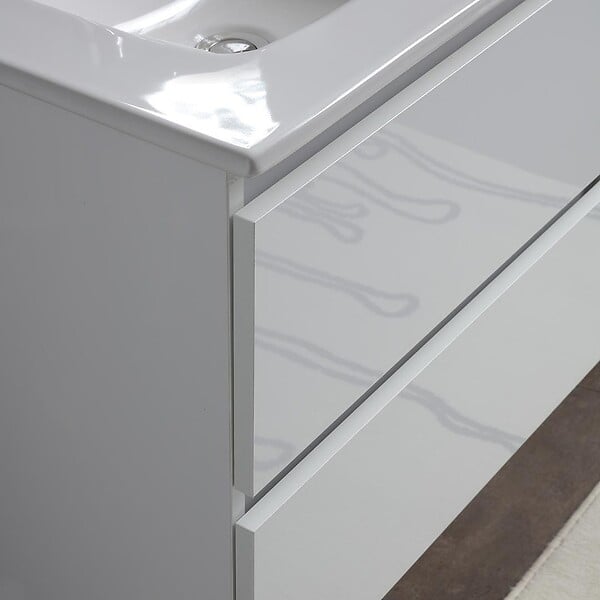 KIAMAMI VALENTINA - Meuble De Salle De Bain Suspendu Avec Lavabo 60Cm Et Tiroirs Blanc Brillant | Benaco - large
