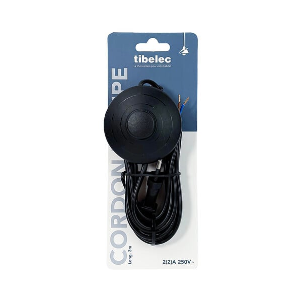 TIBELEC - Cordon électrique - Noir - Interrupteur à pied 3m - large