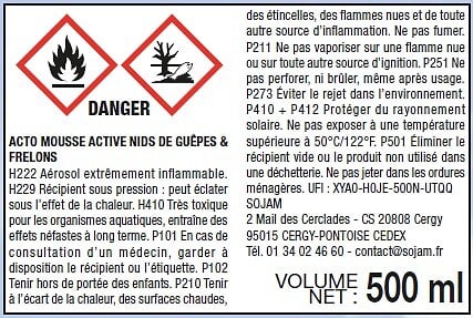 ACTO - Mousse anti-guêpes et frelons 500ml - Portée 4m - large