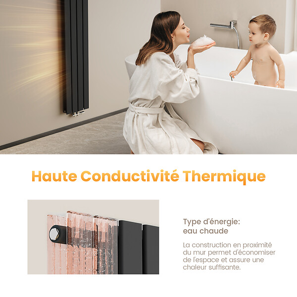EMKE - EMKE Radiateur Chauffage Central 160 x 30 cm 966W Double Panneau – Radiateur Eau Chaude Vertical Étroit en Acier Noir - large
