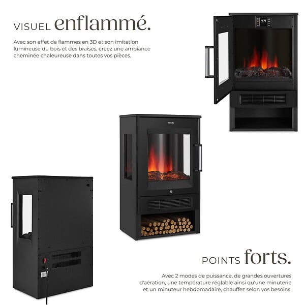TECTAKE - Cheminée électrique AIDAN avec 2 niveaux de chauffe noir - large
