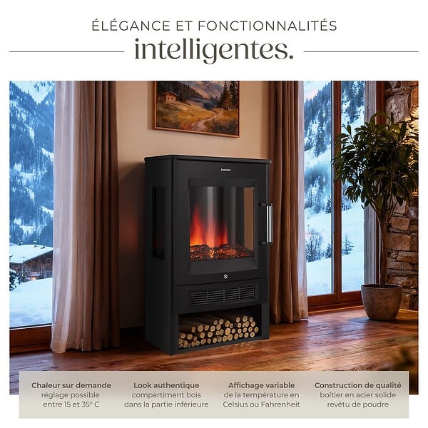 TECTAKE - Cheminée électrique AIDAN avec 2 niveaux de chauffe noir - large
