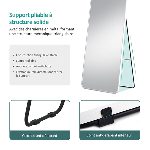 EMKE - Miroir Pleine Longueur EMKE - Cadre Aluminium Blanc, 160 x 60 cm, Mural ou sur Pied - large