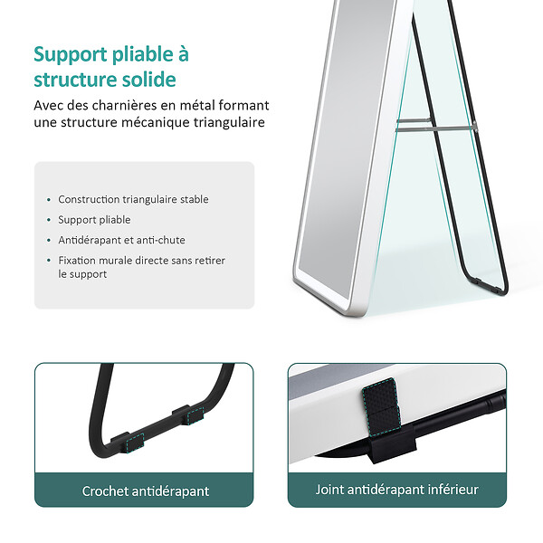 EMKE - Miroir LED pleine longueur EMKE, 147x45 cm - Éclairage à 3 couleurs réglables, intensité dimmable, interrupteur tactile, blanc - large
