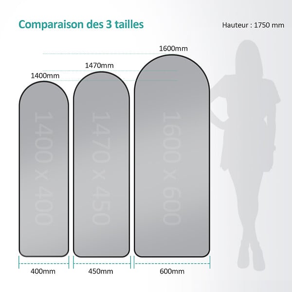 EMKE - Miroir Pleine Longueur EMKE - Cadre Aluminium Noir, 140 x 40 cm, Mural ou sur Pied - large