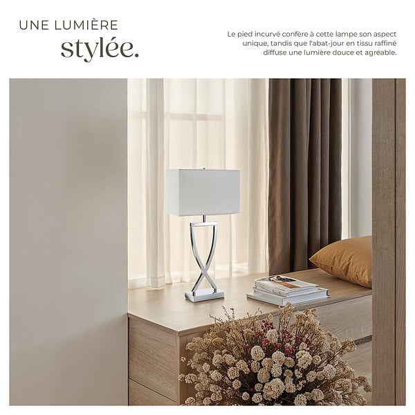 TECTAKE - Lampe de table AVINA 60W gris chrome - large