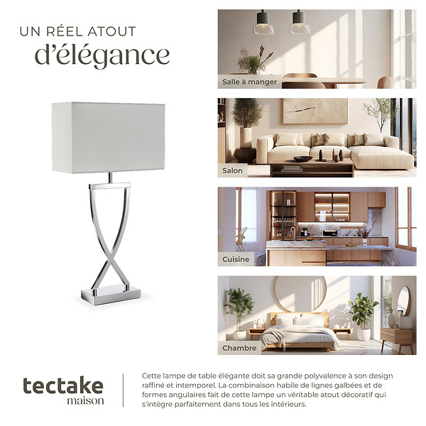 TECTAKE - Lampe de table AVINA 60W gris chrome - large