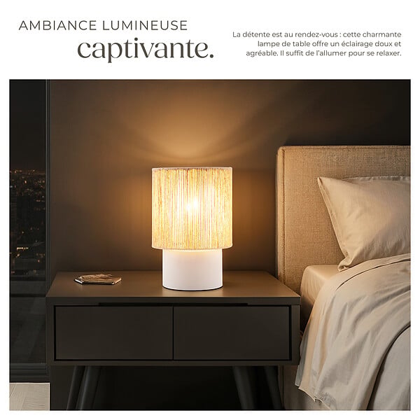 TECTAKE - Lampe de chevet KLEA en jute au style bohème 60W marron naturel - large