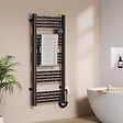 EMKE - EMKE Sèche-Serviettes Électrique 1200 x 540 mm, Porte-serviettes de salle de bain électrique avec interrupteur tactile et minuterie, Noir, 600W - vignette
