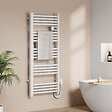 EMKE - EMKE Sèche-Serviettes Électrique 1200 x 540 mm, Porte-serviettes de salle de bain électrique avec interrupteur tactile et minuterie, Blanc, 600W - vignette