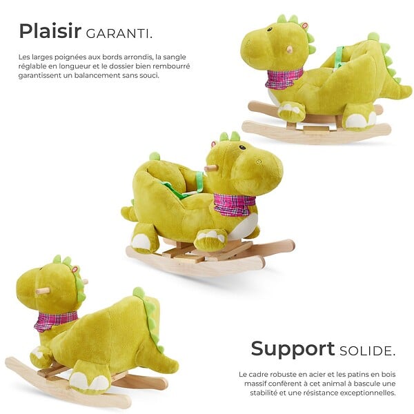 TECTAKE - Dinosaure à bascule avec housse en peluche à partir de 12 mois vert - large