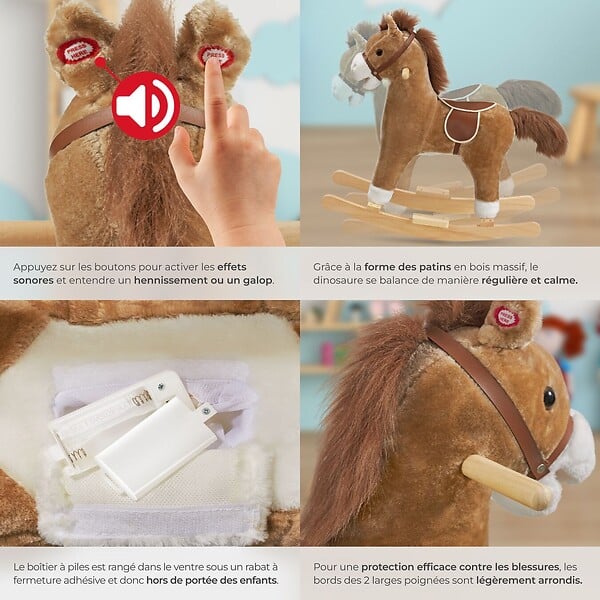 TECTAKE - Cheval à bascule en peluche au design de qualité à partir de 24 mois marron - large