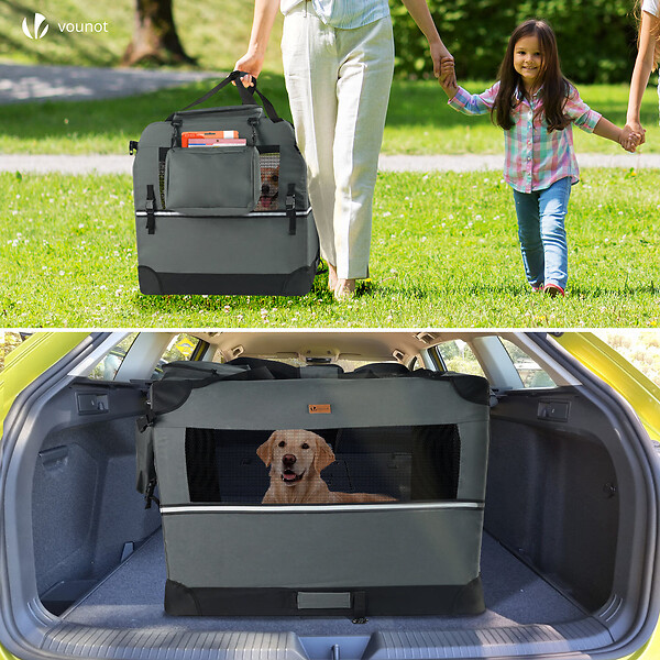 VOUNOT - Sac transport pliable chien chat caisse cage portable 82x60x60cm gris - large