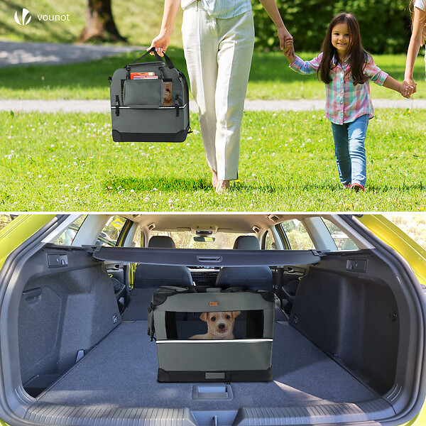 VOUNOT - Sac transport pliable chien chat caisse cage portable 50x35x36cm gris - large