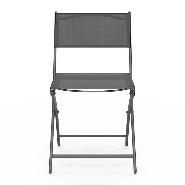 ID MARKET - Lot de 6 chaises de jardin pliantes BASTIA métal et textilène gris anthracite - large
