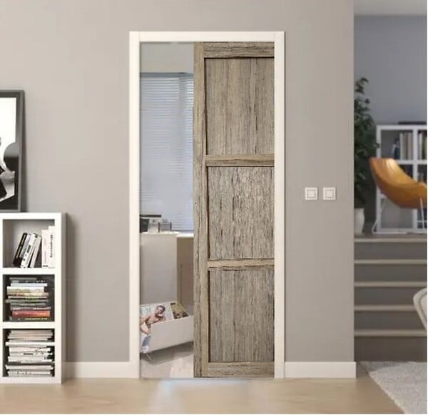 GD MENUISERIES - Porte Coulissante bois Frake 3 Panneaux H204 x L83 cm, Galandage, kit de finition - large