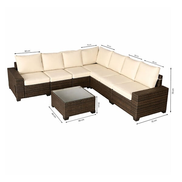 CONCEPT USINE - Salon de jardin d'angle 7 places en résine tressée avec table marron et beige LAZARO - large