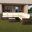 CONCEPT USINE - Salon de jardin d'angle 7 places en résine tressée avec table marron et beige LAZARO - vignette