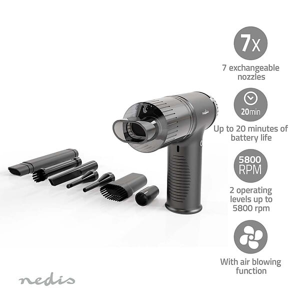 NEDIS - Aspirateur à main sans fil & Souffleur à Batterie Li-Ion 5V 6000 mAh, 7 buses interchangeables Nettoyage Voiture Maison NEDIS - large