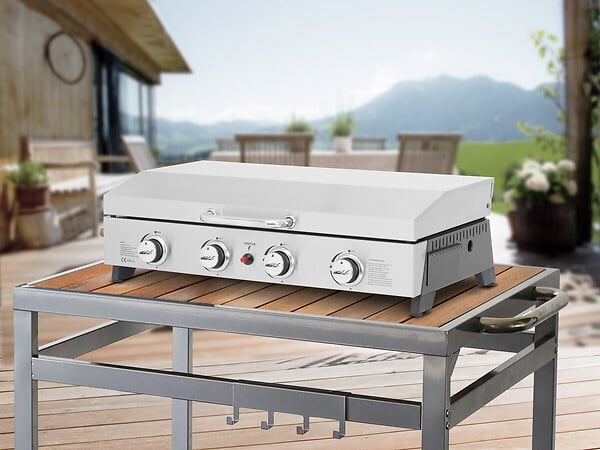 HABITAT ET JARDIN - Plancha à gaz en inox avec 4 bruleurs et couvercle "Fasto" - 10 kw - Gris - large