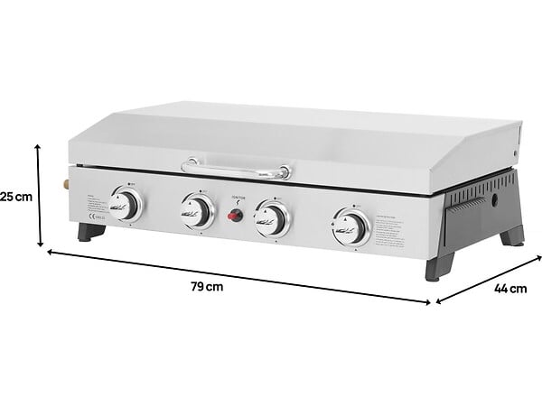 HABITAT ET JARDIN - Plancha à gaz en inox avec 4 bruleurs et couvercle "Fasto" - 10 kw - Gris - large