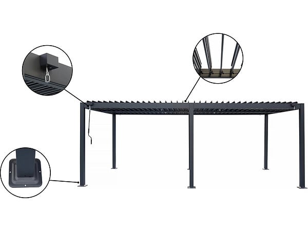 HABITAT ET JARDIN - Pergola bioclimatique autoportante en aluminium "Kensington" - 3 x 6 m - Gris - large