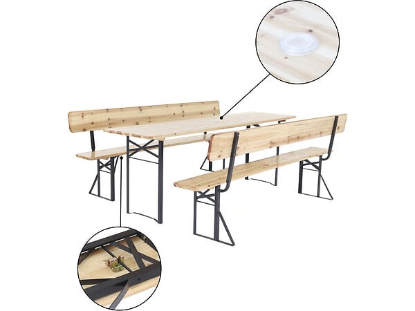 HABITAT ET JARDIN - Salon de jardin set brasserie en bois avec dossier "Lisbonne" - 220 cm - Marron - large